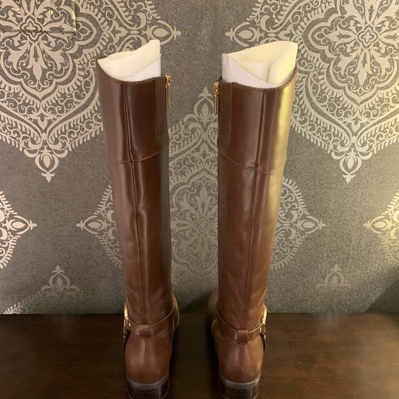 6.5 Michael Kors Fulton Harness BrownLeather Riding Boots - Picture 3 of 7